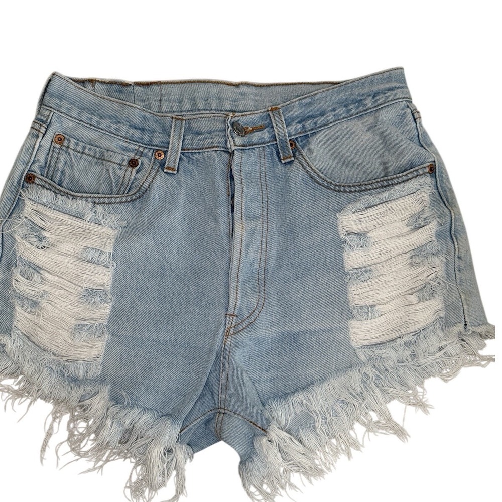 Levis 501 XX Light Wash Distressed Denim Cut Off Shorts Button Fly W38